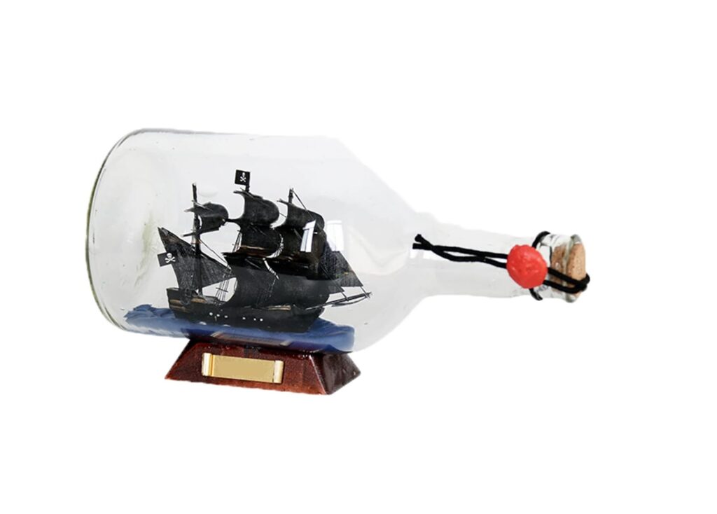 Black Pearl Pirate Ship with Long Mouth Glass Bottle