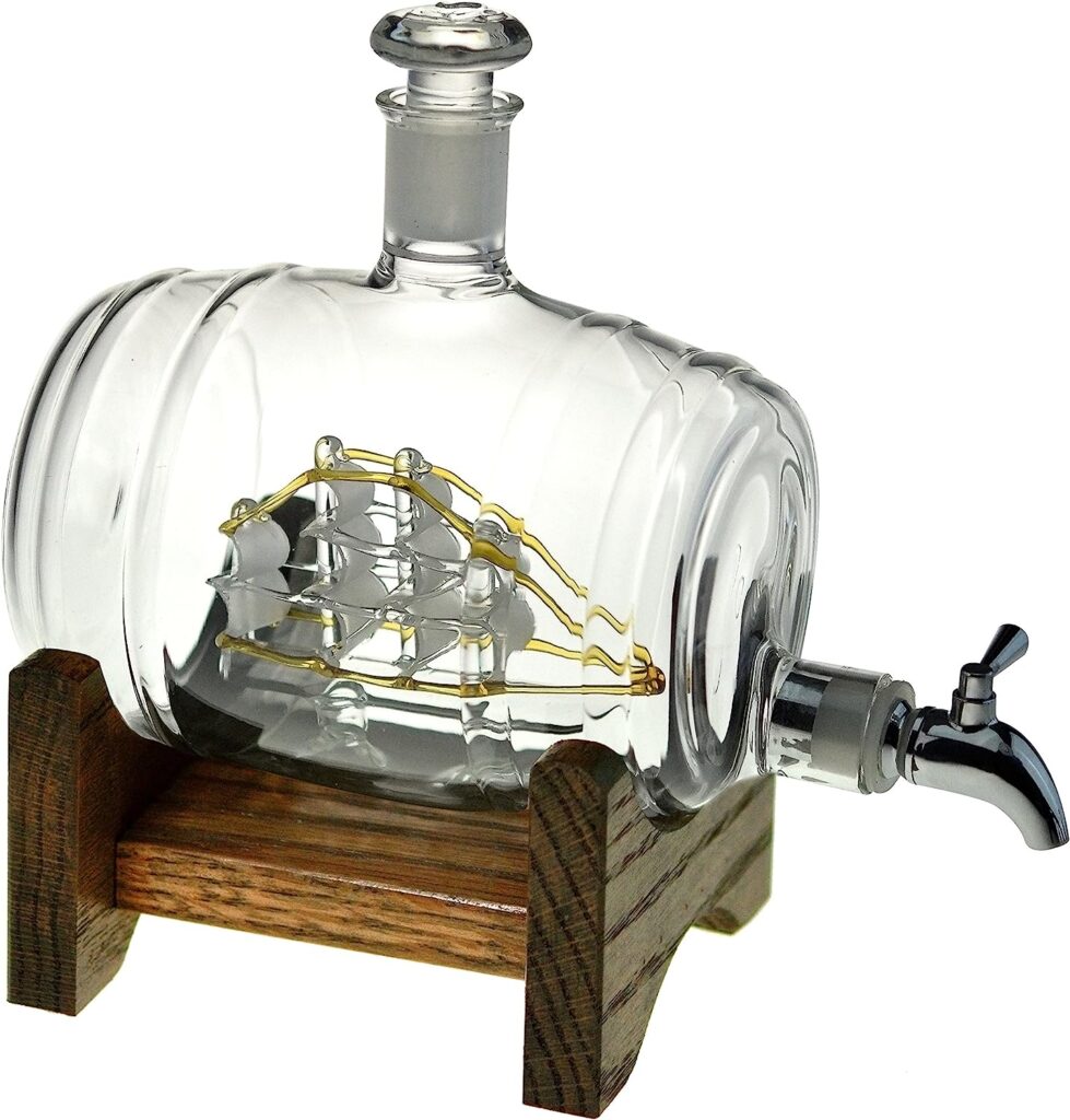 Bourbon Barrel Whiskey Decanter with Ship - 1000ml Liquor Dispense